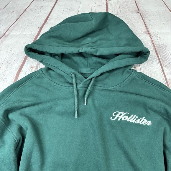 Hollister Mens Hoodie Pullover Sweater Size Medium Green Spellout Logo - Picture 3 of 9